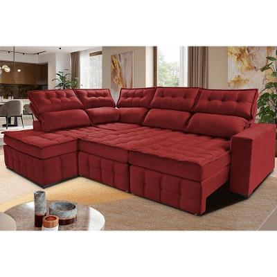 Sofá De Canto Esquerdo 2,65x2,30m Retrátil E Reclinável Com Molas Ensacada Cama Inbox Nobre Vermelho