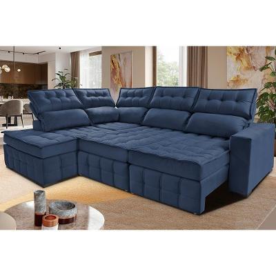 Sofá De Canto Esquerdo 2,65x2,30m Retrátil E Reclinável Com Molas Enadas Cama Inbox Nobre Azul