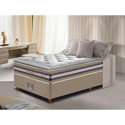Conjunto Cama Box Solteiro De Molas Ensacadas D33 Com Pillow Top Cama Inbox Select 88x188x71 Bege