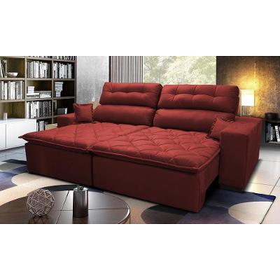 Sofá 2,72m Retrátil E Reclinável Com Molas Cama Inbox Confort Tecido Suede Velusoft Vermelho