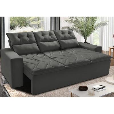 Sofá 3 Lugares Retrátil E Reclinável 2,00m Cama Inbox Smal Com Bordado Pantográfico Suede Cinza