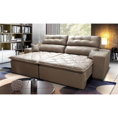 Sofá 2,82m Retrátil E Reclinável Com Molas Cama Inbox Confort Tecido Suede Velusoft Castor
