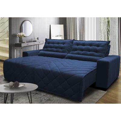 Sofá 2,32m Retrátil E Reclinável Com Molas Cama Inbox Plus Tecido Suede Velusoft Azul