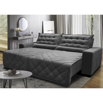 Sofá 2,62m Retrátil E Reclinável Com Molas Cama Inbox Plus Tecido Suede Velusoft Cinza