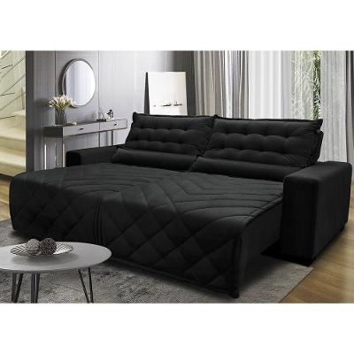 Sofá 2,72m Retrátil E Reclinável Com Molas Cama Inbox Plus Tecido Suede Velusoft Preto