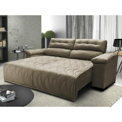 Sofá 2,72m Retrátil E Reclinável Com Molas Cama Inbox Top Tecido Suede Velusoft Castor
