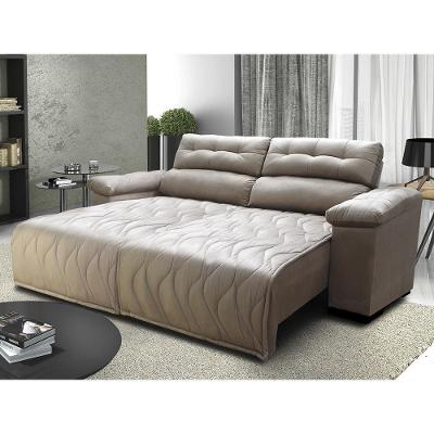 Sofá 2,62m Retrátil E Reclinável Com Molas Cama Inbox Top Tecido Suede Velusoft Bege