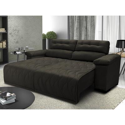 Sofá 2,42m Retrátil E Reclinável Com Molas Cama Inbox Top Tecido Suede Velusoft Café