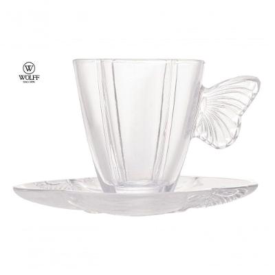 Cj 4 Xícaras Chá De Vidro Pires Butterfly 180ml Wolff