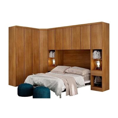 Quarto Modulado Casal  Bari 5 Peças Armário Ponte + Closet + 2 Guarda Roupas + 2 Complementos QCM02 Cumaru - Novo Horizonte