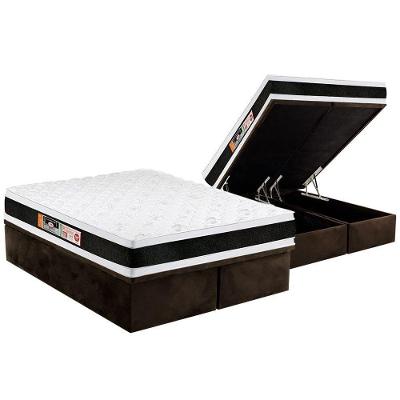 Cama Box Baú King: Colchão Espuma Castor D45 Black e White Air Double Face + Base CRC Suede Brown(193x203)