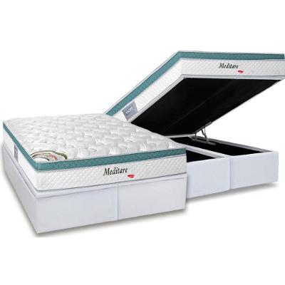 Cama Box Baú Queen: Colchão Molas MasterPocket Ensacadas Herval   Meditare + Base CRC Courano White(158x198)