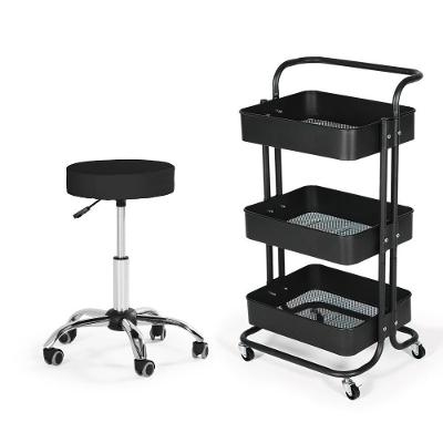 Kit Estética Com Banco Mocho E Carrinho Multiuso - Preto