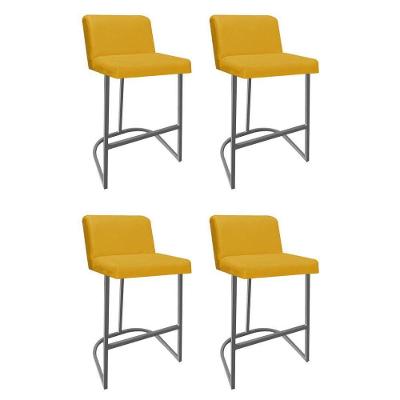 Kit 04 Banquetas Com Encosto Bistrô Cozinha Ferro Cinza Sintético Amarelo - Ahazzo Móveis