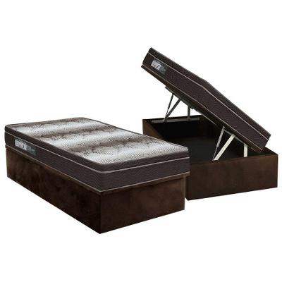 Cama Box Baú Solteiro: Colchão Ortopédico Ortobom Light + Base CRC Suede Marrom(88x188)