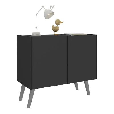 Mesa De Cabeceira Retrô 2 Portas Multimóveis Mp4133 Preta/cinza Preto/cinza