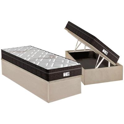 Cama Box Baú Solteiro: Colchão Molas Ensacadas Probel MasterPocket ProDormir Evolution + Base CRC Suede Clean(88x188)