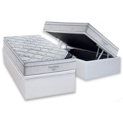 Cama Box Baú Solteiro: Colchão Molas Ortobom SuperPocket Freedom Visco + Base CRC Courano White(88x188)