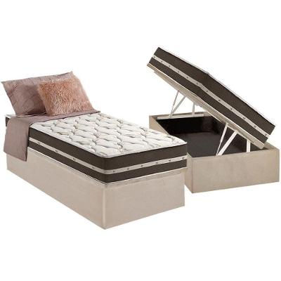 Cama Box Baú Solteiro: Colchão Molas Anjos Superlastic Classic + Base CRC Suede Clean(88x188)