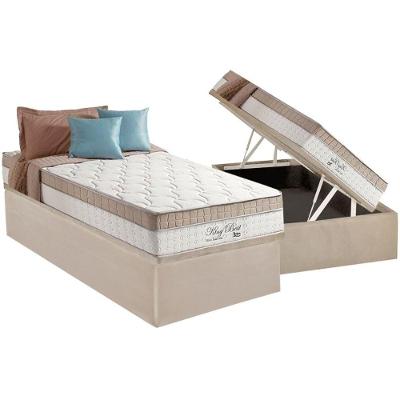 Cama Box Baú Solteiro: Colchão Molas Anjos Superlastic King Best + Base CRC Suede Clean(88x188)