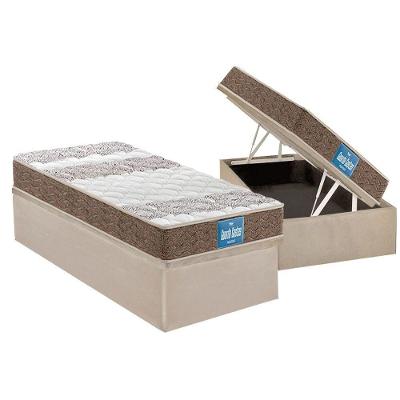 Cama Box Baú Solteiro: Colchão Anatômico Probel D33 / EP Guarda Costas PróIntense Plus Double Face + Base CRC Suede Clean(88x188)