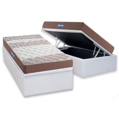 Cama Box Baú Solteiro: Colchão Espuma D33 Probel  / EP Guarda Costas PróIntense Double Face + Base CRC Courano White(88x188)
