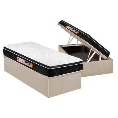 Cama Box Baú Solteiro: Colchão Espuma Castor D33 Black e White Air Euro Pillow + Base CRC Suede Clean(88x188)