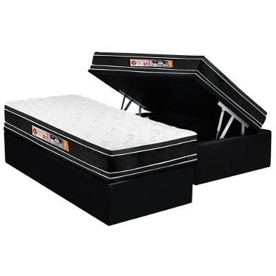 Cama Box Baú Solteiro: Colchão Espuma D33 Castor Black e White Double Face + Base CRC Suede Black(88x188)
