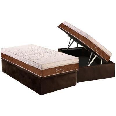 Cama Box Baú Solteiro: Colchão Molas Ensacadas Polar MasterPocket Jasmin Fort + Base CRC Suede Brown(88x188)