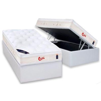 Cama Box Baú Solteiro: Colchão Molas Ensacadas Castor Pocket Gold Star Vitagel + Base CRC Courano White(88x188)