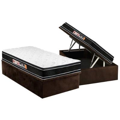 Cama Box Baú Solteiro: Colchão Espuma Castor D33 Black e White Double Face + Base CRC Suede Brown(88x188)