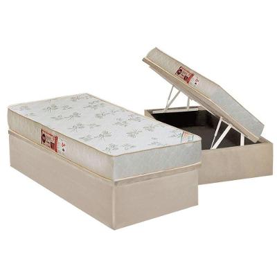 Cama Box Baú Solteiro: Colchão Espuma Castor D33 Sleep Max Relax + Base Crc Suede Clean(88x188)