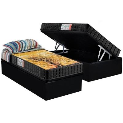 Cama Box Baú Solteiro: Colchão Espuma Anjos D28 / AG65 Pantanal + Base CRC Suede Black(88x188)