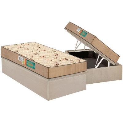 Cama Box Baú Solteiro: Colchão Espuma D33 Polar Pérola + Base CRC Suede Clean(88x188)