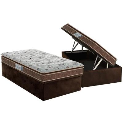 Cama Box Baú Solteiro: Colchão Espuma D45 Probel Advanced Pillow Super + Base CRC Suede Brown(88x188)