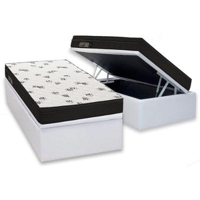 Cama Box Baú Solteiro: Colchão Espuma D45 Ortobom Light Saúde OrtoPillow + Base CRC Courano White(88x188)