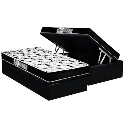 Cama Box Baú Solteiro: Colchão Espuma D45 Luckspuma Gran Luck + Base CRC Suede Black(88x188)