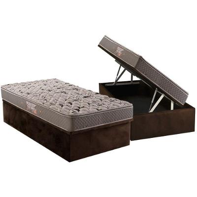 Cama Box Baú Solteiro: Colchão Espuma Herval Ag65 Fort Black Firme Pillow Top + Base Crc Suede Brown