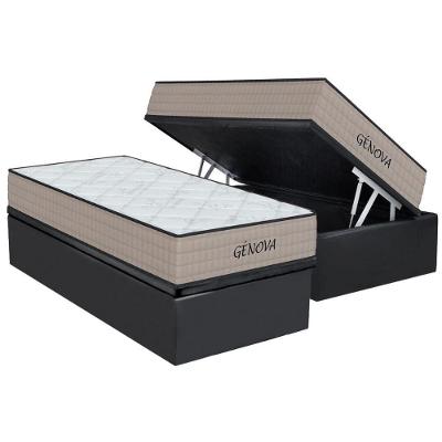 Cama Box Baú Solteiro: Colchão Espuma D45 Orthoflex Genova + Base CRC Suede Gray(88x188)