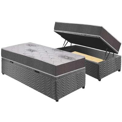 Cama Box Baú Solteiro: Colchão Espuma D33 Polar Pérola Premium + Base Crc Suede Gray(88x188)
