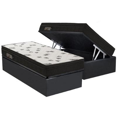 Cama Box Baú Solteiro: Colchão Espuma D45 Ortobom Light Saúde Ortopillow + Base CRC Suede Black(88x188)