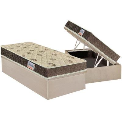 Cama Box Baú Solteiro: Colchão Espuma Orthoflex D33 / EP Matera + Base CRC Suede Clean(88x188)