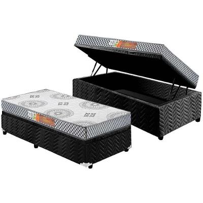 Cama Box Baú Solteiro: Colchão Espuma Polar D28 Pérola + Base CRC Suede Black(88x188)