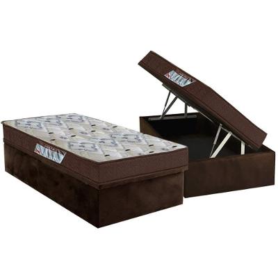 Cama Box Baú Solteiro: Colchão Espuma Ortobom D45 / EP ISO 150 Mega Firme + Base CRC Suede Brown(88x188)