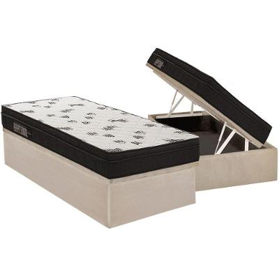 Cama Box Baú Solteiro: Colchão Espuma Ortobom D45 New Top Double Face + Base CRC Suede Clean(88x188)