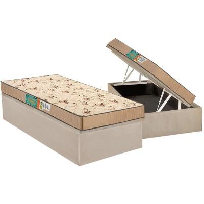 Cama Box Baú Solteiro: Colchão Espuma D45 Polar Pérola + Base CRC Suede Clean(88x188)