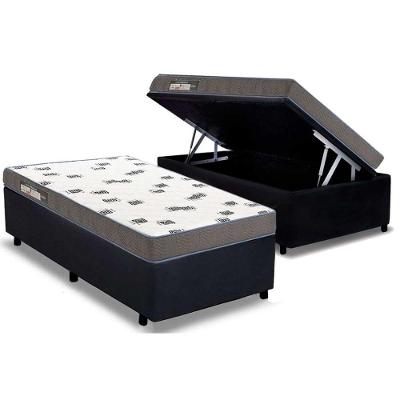 Cama Box Baú Solteiro: Colchão Espuma D33 Ortobom Light Saúde + Base CRC Suede Black(88x188)