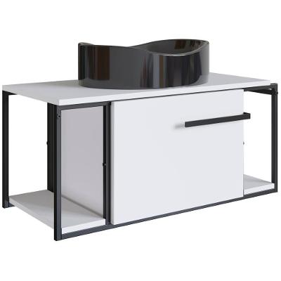 Gabinete Susp E Cuba Marmore Sintetico P1019x941012 Branco Preto Pp Branco Preto