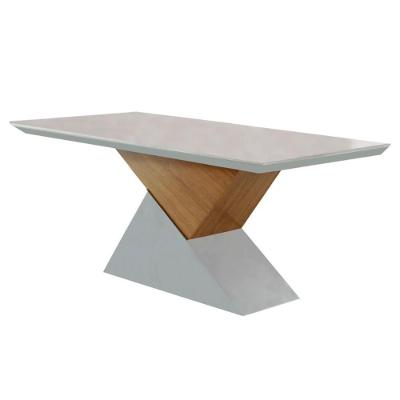 Mesa de Sala Jantar Dubai + Tampo Madeirado Reto 180x90cm Imbuia/Off White - Rufato