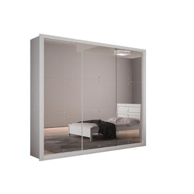 Guarda Roupas 3 Portas de Correr    e 4 Gavetas c/ Espelho Veneza Gold Branco - Rufato